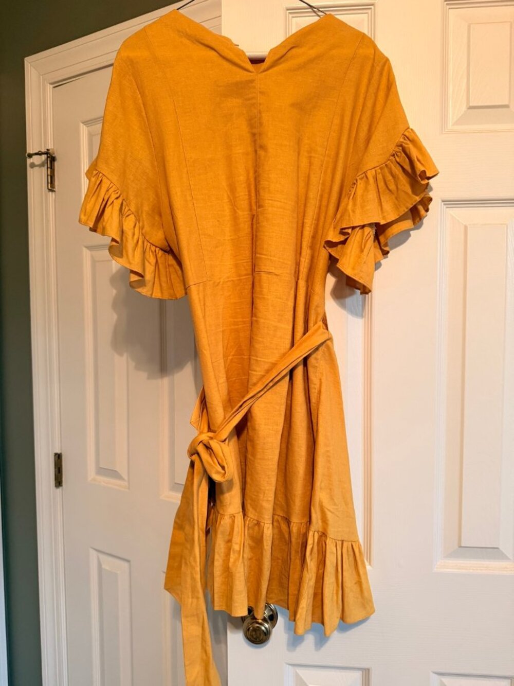 Storets Mustard Yellow Ruffle Wrap Mini Dress - Picture 3 of 3